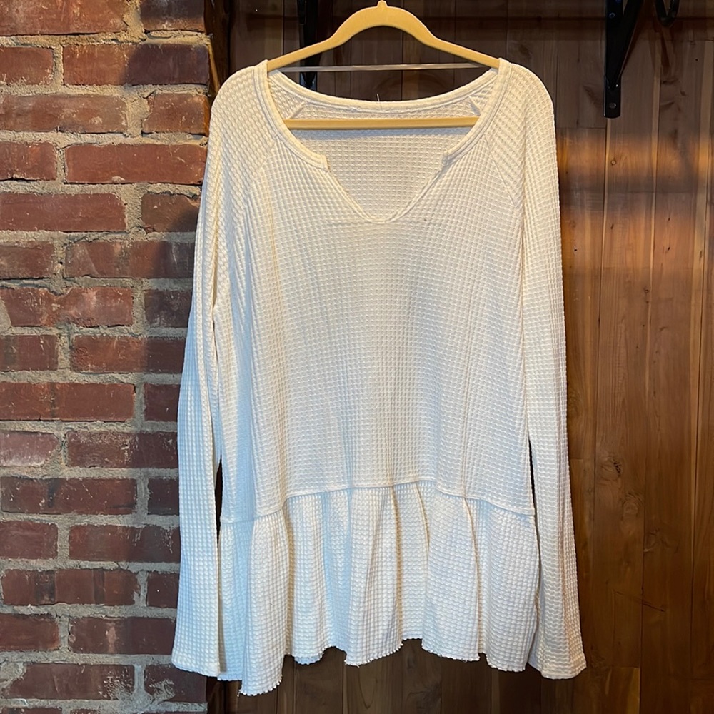 Free people white long sleeve babydoll top